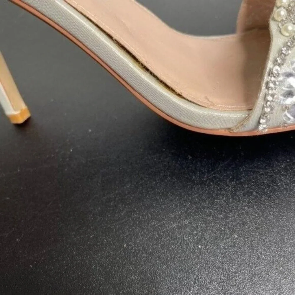 Betsey Johnson SB-Mari Champagne Ivory Embellished Stiletto Heel Sandals Size 9